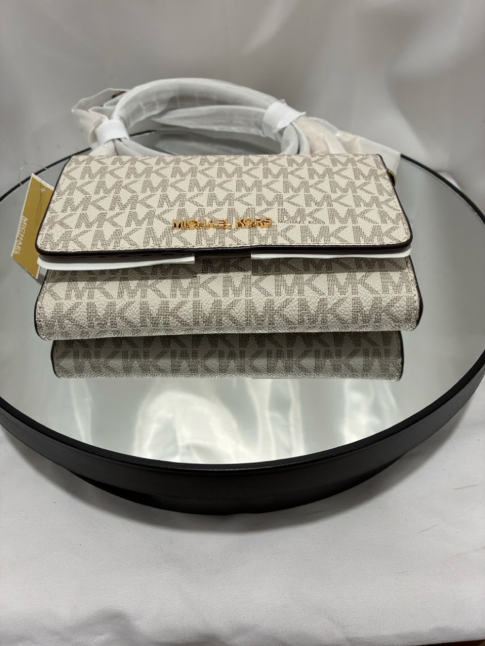 Michael Kors Cream/White MK Logo Chain Crossbody NWT - Picture 2 of 6